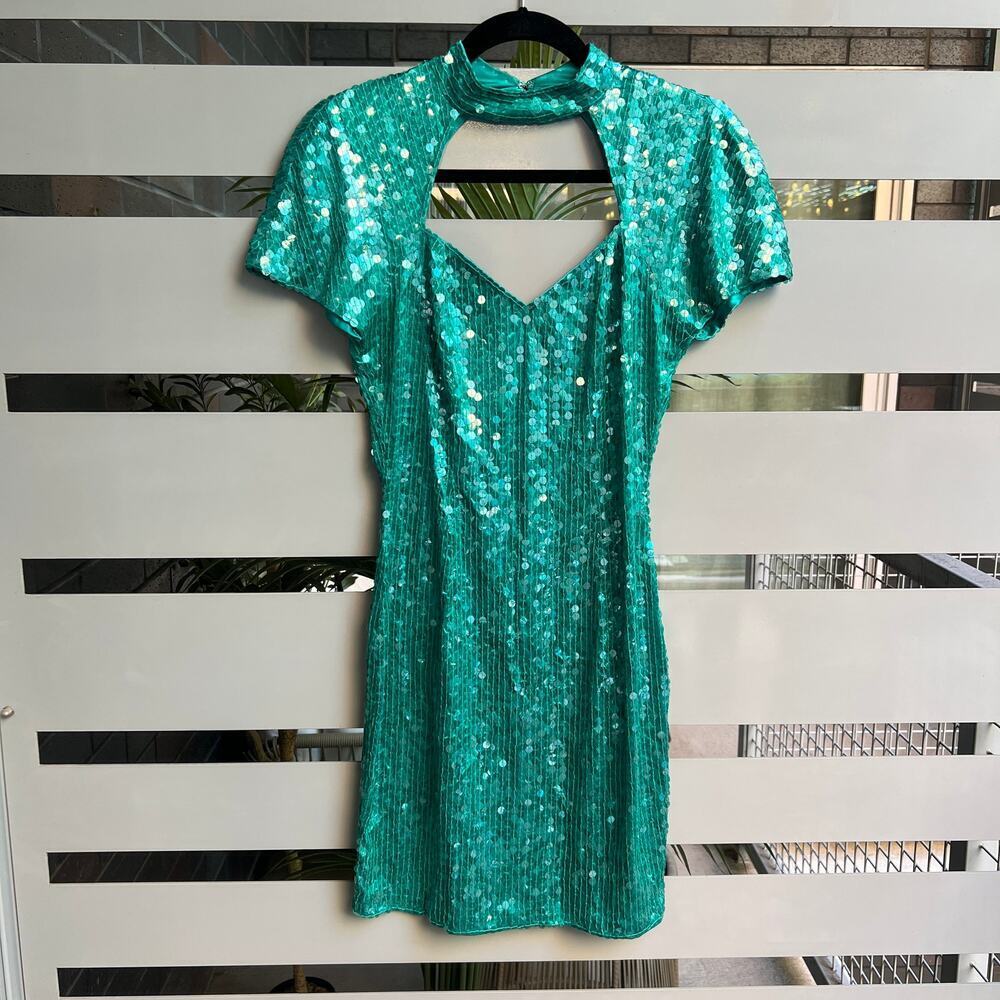 Niteline Vintage Turquoise Sequin Party Cocktail Dress Size 6
